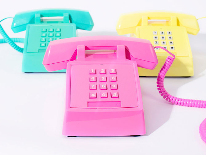 1980s-style neon push button telephones at Firebox - Retro to Go