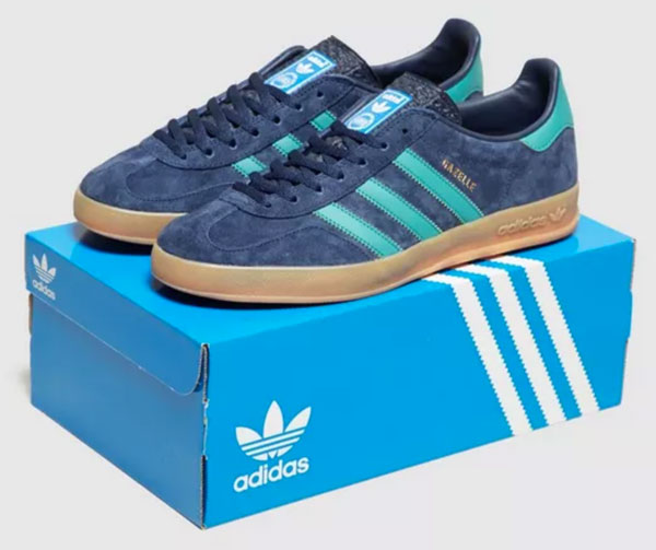 adidas black and blue gazelle indoor trainers