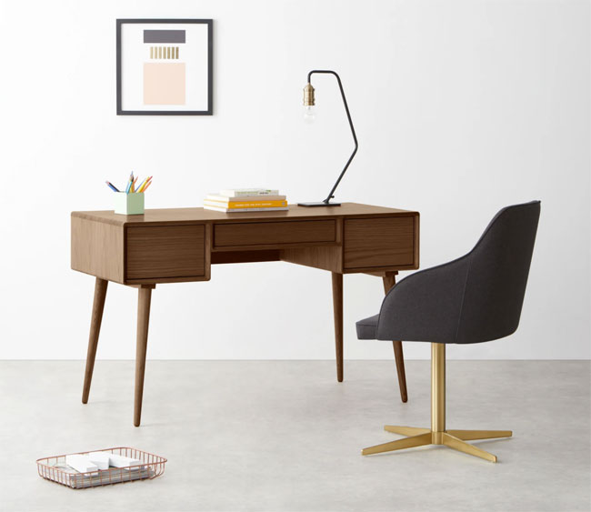Retro Modern Wood Private Office Desk - Ambience Doré