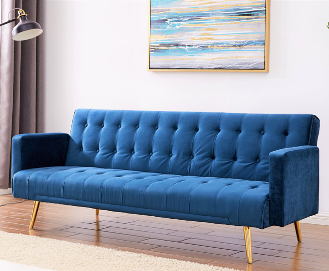 Mid-Century Sofa Bed with Oak Armrests